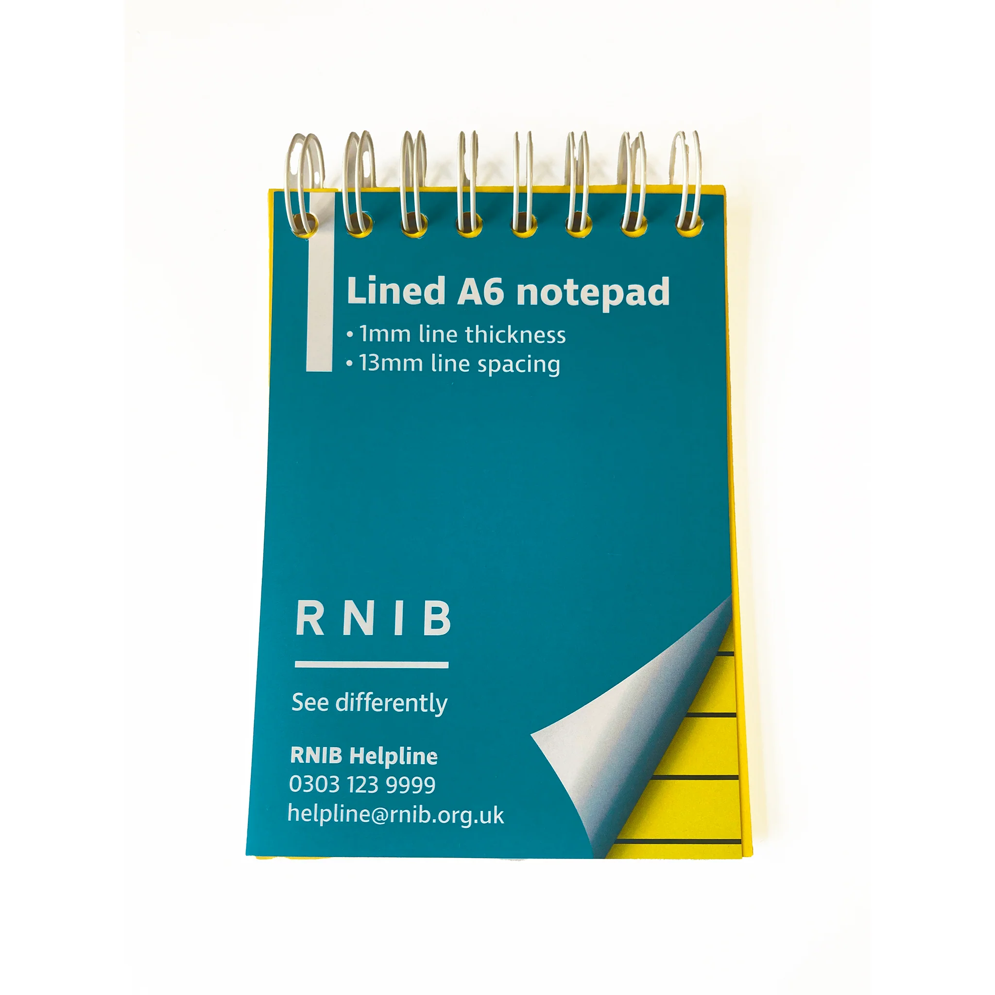 RNIB A6 Spiral notebook yellow paper